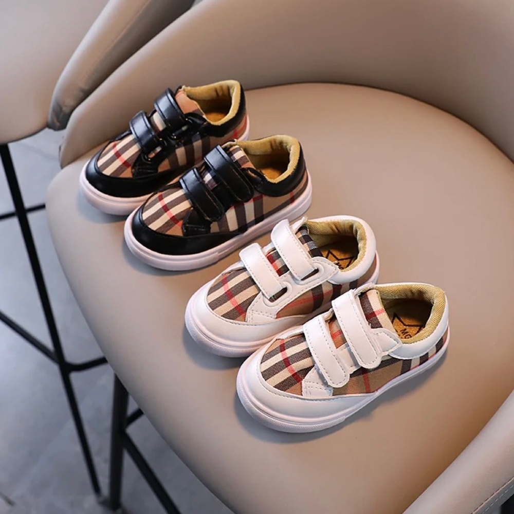 Baby Toddler Unisex Shoes, White Plaid